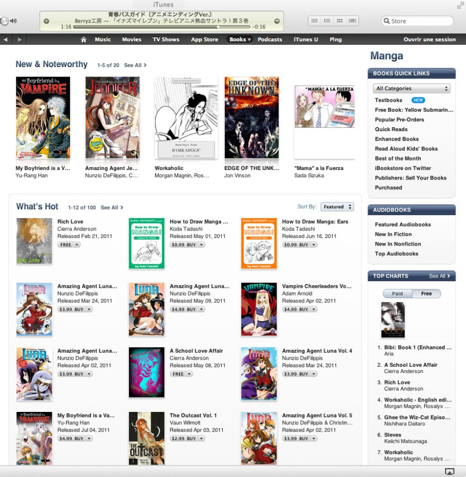 Workaholic English edition - on iPad - 2nd day - Featured as "New & Noteworthy" and Top4 bestseller Manga on iBookstore US